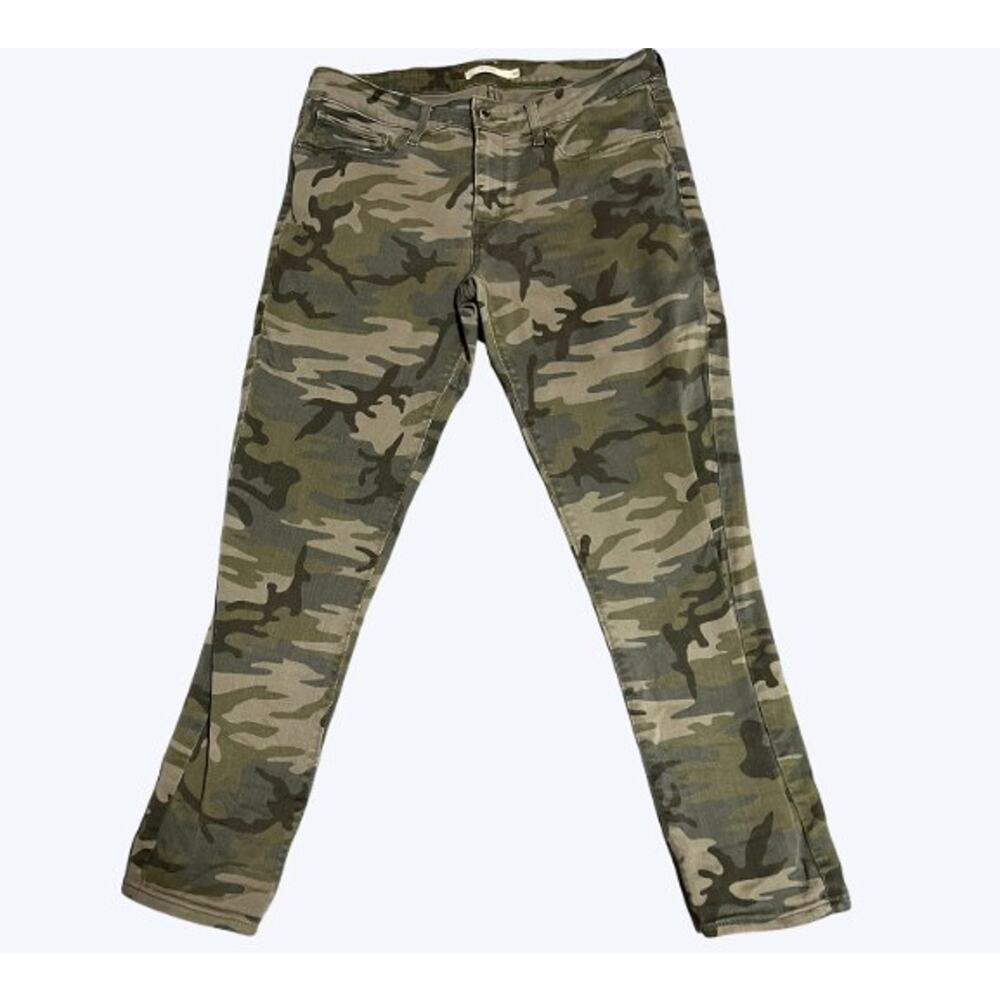Levi's Jeans Womens 30 Green Camouflage Denim Pants 711 Low Rise Skinny Ankle